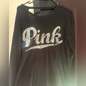 PINK Victoria's Secret Black Long Sleeve Top with Sequin Logo